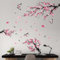 PinkEleph Pink Watercolor Cherry Blossom Flower Wall Stickers - Tree Branch Birds Floral Cherry Blossom Wall Decals - Living Room Bedroom TV Sofa Background Family Wall Decor