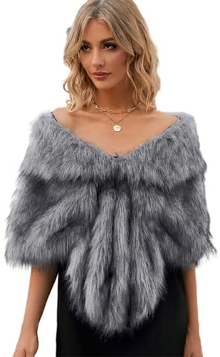 YuanDian Damen Kunstfell Bolero Brautschal Überzug Hochzeit Elegant Weich Warm Frauen Abendzeremonie Kleid Kunstpelz Stola Cape Umhänge Poncho