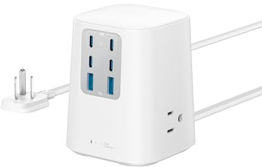 Anker Desktop Charger, 9-in-1 Power Strip with 300J Surge Protector, 5ft Flat Plug Extension Cord with Multiple Devices, 100W USB C Charger with 3 AC, 2 USB A, 4 USB C, Home Office, Desk Accessories