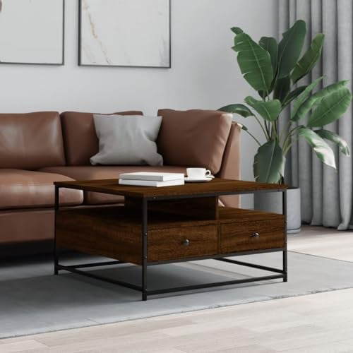 WEMYUFURN Couchtisch Braun Eichen-Optik 80x80x45 cm Holzwerkstoff, Couchtisch, Wohnzimmertisch, Beistelltisch - für Wohnzimmer und Büro - Mittelpunkt für Ihr Zuhause