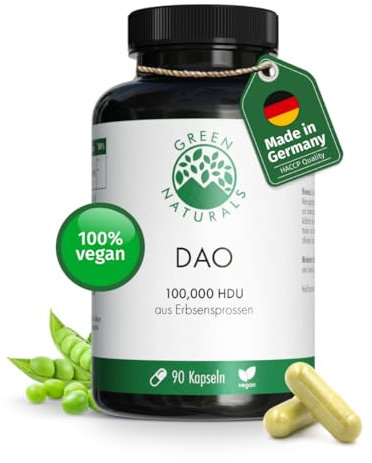 DAO Kapseln VEGAN - Hochdosiert: 100,000 HDU - 100 mg Erbsensprossenpulver je Kapsel zur einfachen Dosierung - 90 Kapseln - Green Naturals®