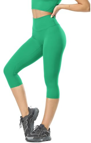 icyzone Damen Sport Leggings 3/4 Hohe Taille Gym Capri Blickdicht Yogahose Sporthose (Deep Mint, S)