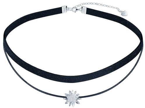 MICMIF Silber 925 Halskette Damen Choker Kristall Blumen Anhänger mit Schwarz Halsband Kette Verstellbarer/Blumen Leder Kette/Doppellagige Blumen Kette für Frauen Teenager Mädchen