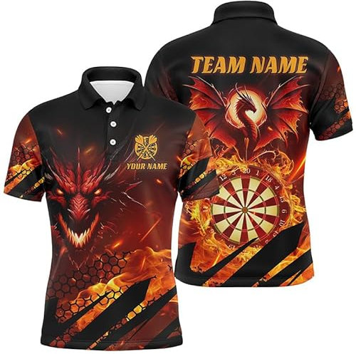 Personalisierte Drachen-Dartboard-Feuer-Flammen Herren & Damen-Dart-Shirts - Individuelle 3D-Dartliga-Teamtrikots T1700