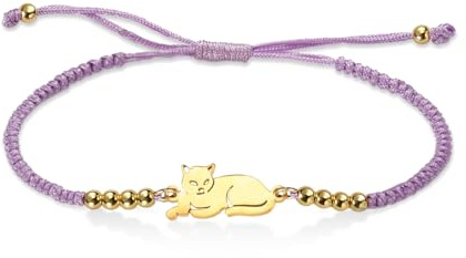VASSAGO Katzen armband für Damen und Herren verstellbare hand gefertigte geflochtene Armband bunte Schnur Seil mit Perlen Armband niedliches Tier Armband Schmuck