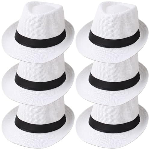 Tsffae Chapeaux Fedora en Paille À Bord Court, Chapeaux De Panama Unisexes, Casquette De Jazz, Chapeau De Plage, Cadeau De Fête De Mariage pour Les Invités, 6 Pièces/Ensemble