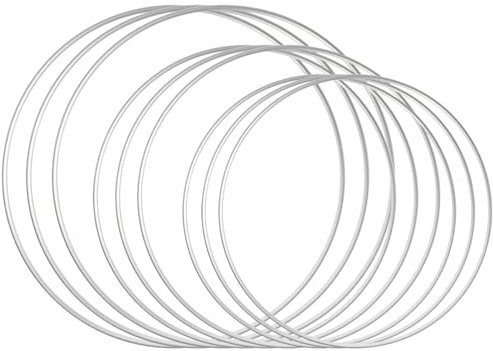 SHUOHONG 12 Stück Metallringe zum Basteln 10cm 15cm 20cm, Ringe zum Basteln, Deko Ringe zum Aufhängen, Drahtringe Ringe zum Basteln Makramee Deko Ringe Rahmen Klein für Traum Fänger (Silber)