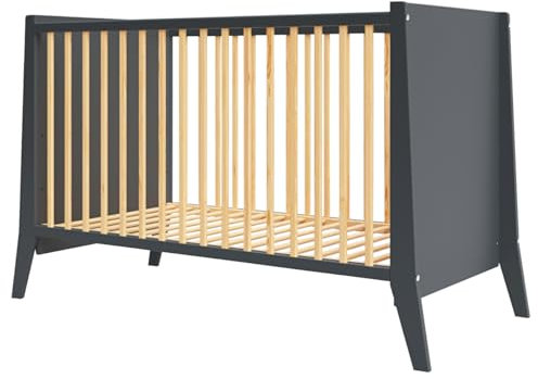 Generisch Designer Kleinkindbett Cosmo stilvoll robust & sicher Anthrazit mit Naturholz 60x120cm