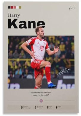 DRDPLXGU Harry Kane, Fußballposter, Sportkunst, Fußballstar-Poster, Leinwandposter, Wandkunst, Dekordruck, Bild Gemälde für Wohnzimmer, Schlafzimmer, Dekoration, 40 x 60 cm