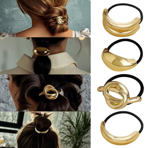 QKEPCY 4 Stück Metall Haargummis Set Oval Knoten Haarschmuck Zopfhalter Haarband Pferdeschwanz Halter Elegant Haarbänder