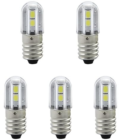 GutReise E10 LED Bombilla,5 PCS 12V Blanco Frío Lámpara 1W 100LM 6500k, Miniatura Tornillo Bombillas de Repuesto (Blanco Frío, 12V)
