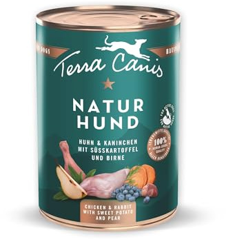 Terra Canis Huhn & Kaninchen, Naturhund Nassfutter für Hunde, 400g | 100% Lebensmittelqualität aller Rohstoffe, mit natürlichen Superfoods, ideal für aktive Hunde, getreide- und glutenfrei