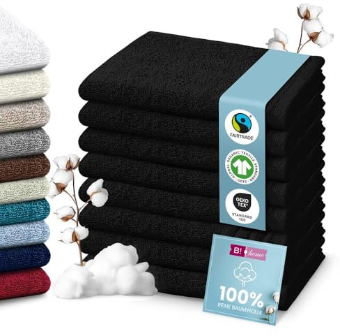 B!HOME 4er Set Premium Handtücher [100% Baumwolle] 50x100 cm, schwarz/Handtücher Weich, Saugstark & Pflegeleicht/Handtuch Perfekt für Bad, Gym & Reisen