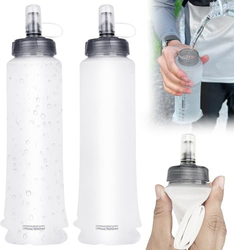 Sporgo Faltbarer Soft Flask: 2 Stück 500ml Trinkflasche Trinkblase BPA-Frei, Auslaufsichere Ultraleicht Zusammenklappbare Trinkflasche, Wasserflasche für Fahrrad Wandern Outdoor Sport