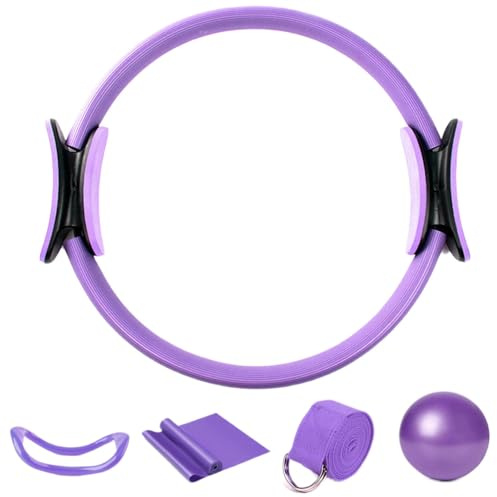 Pilates Ring Set, 5X Pilates Essentials Kit Für Frauen, Fitness Ring Hüfttrainer Beintrainer Oberschenkeltrainer Mit Pilates Ball Und Fitnessbändern Für Beine Arme Und Oberschenkel Gewichtsverlust