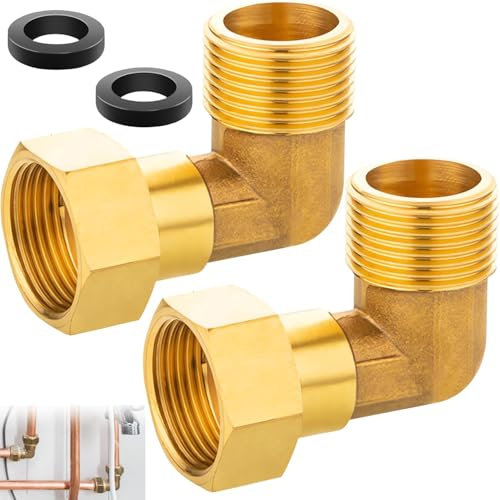 Belvanr 2Stück 3/4 Zoll Messing Beweglich Verschraubung 3/4 IG/AG Verschraubung aus Messing Winkel DN20 90 Grad Winkelverschraubung Mit 2 Unterlegscheiben für Wasserreiniger,Wasserrohr,Sanitärzubehör