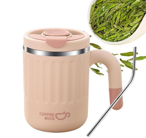 Mug Isotherme Cafe, 480ml Tasse À Café Avec Couvercle, Tasse Àcafé Isotherme En Acier Inoxydable Avec Double Paroi, Étanche Mug Isotherme Avec Paille Pour Café Chaud Et Froid, Lait Et Thé