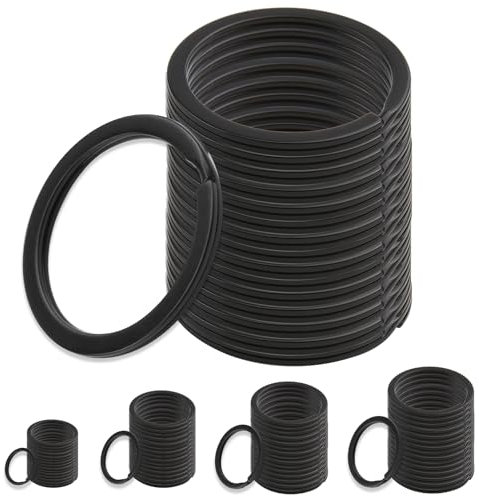 60 Anneaux Porte Clé Noir, Anneaux Métal Noir 20mm-35mm, Anneau Porte Clé 20mm Noirs et Anneau Portes Clé Noirs 30mm, Cle Plats en Acier Inoxydable, Robustes et Durables