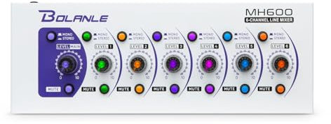 Mini Audio Mixer,Stereo Line Mixer for Sub-Mixing,Ultra Low-Noise,4-Channel,Microphone Independent Control, 1/4 & 1/8 TRS Output and Input, for Guitars,Bass,Keyboards (MH600)