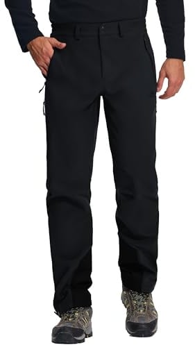 Pioneer Camp Thermohose Herren Winter Softshellhose Gefüttert Wasserdicht Winddicht Outdoorhose mit Großem Beinreißverschluss & Atmungsaktivem Schritt(Black;L)