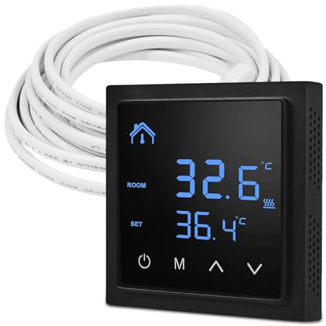 Digital Thermostat,Smart Thermostat,Raumthermostat Fußbodenheizung,Raumthermostat Touchscreen mit 300CM Kabel,Wandthermostat,Raumtemperaturregler für Wandheizung Fußbodenheizung(Schwarz)