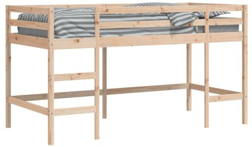 Goldicoo Massivholz Hochbett Kinderbett für Kinder – 2 Höhen wählbar – Halbhochbett Mit Kippschutz & Sicherheitsgeländer – 90x200 cm / 80x200 cm / 90x190 cm / 75x190 cm