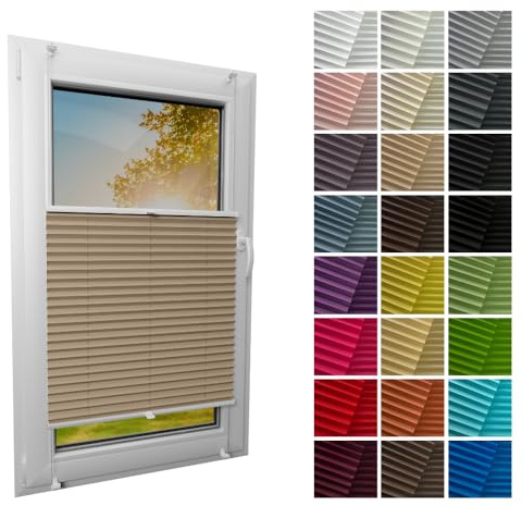 STELGE - Standard Plissee ohne Bohren I auf Maß gefertigt I Breite 30-129 cm I Höhe 50-230 cm I Blickdichte und lichtdurchlässige Rollos I 24 Farben Standard-Stoff (Höhe von 50 cm bis 149 cm)
