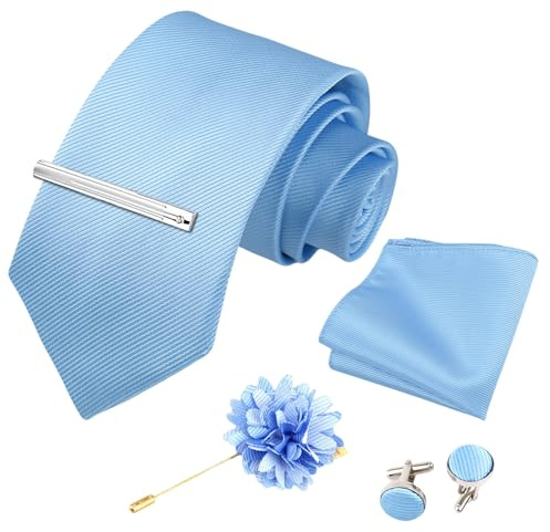 Xynovate Herren Fliege und Einstecktuch mit Manschettenknöpfe Set, Herren Hochzeit Krawatten und Einstecktuch Krawattenklammer Set für Hochzeit Sfeier Weihnachten Halloween，Blau
