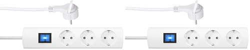 Kopp UNOversal® Plus 3-Fach Steckdosenleiste 1,4m mit Schalter I Flacher Winkelstecker + Großer Dosen-Abstand + Anschraubbar + Berührungsschutz I Mehrfachsteckdose weiß – 233302018 (Packung mit 2)