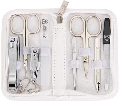 3 Swords Germany - brand quality 8 piece manicure pedicure grooming kit set for professional finger & toe nail care scissors clipper fashion leather case in gift box, Made by 3 Swords (002037)