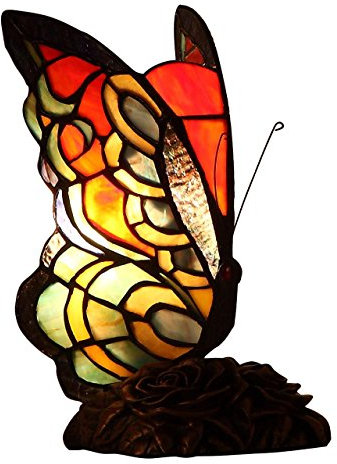 Bieye L30525 Schmetterling Tiffany Stil Glasmalerei Akzent Tischlampe Nachtlicht für Schlafzimmer Wohnzimmer, 9-Zoll groß