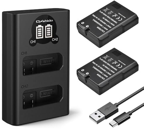 Onshida EN-EL14/EN-EL14a Batterie de Rechange 1200mAh, 2 Batteries avec Chargeur pour Nikon D5600 D5300 D5500 D5200 D5100 D3500 D3400 D3300 D3200 D3100, Coolpix P7000 P7100 P7700 P7800