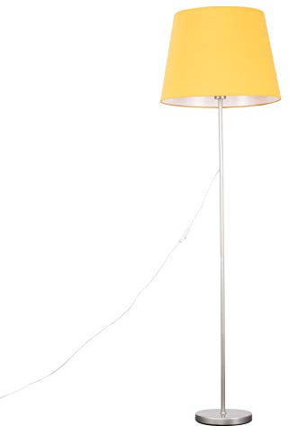 MiniSun | Modern Brushed Chrome Floor Lamp with an Extra Large Mustard Tapered Shade | Floor Lamps & Torchieres, Home Décor & Improvement Essential
