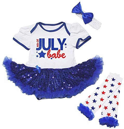 Petitebelle 4. Juli Babe Strampler mit blauen Pailletten und Beinstulpen Nb-18 m, Weiß Gr. 6-12 Monate, weiß