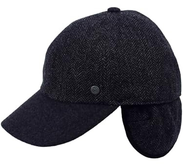 bugatti Wetterabweisende Flatcap mit Fischgrat-Design und Ohrenklappen | Hutgröße 57, 59, 61 | Aus reiner Wolle