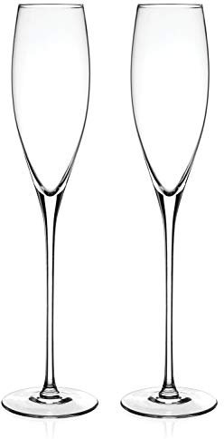 DIAMANTE Champagne Flutes Crystal Prosecco Glasses Pair - ‘Elegance’ Collection Undecorated Crystal - Set of 2