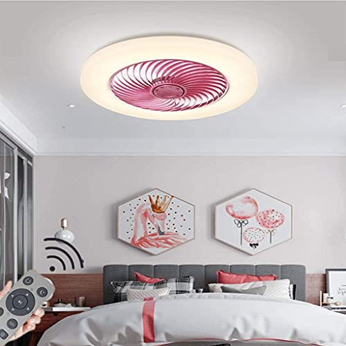 LED Ceiling Fan with Lighting Modern Dimmable 72W Fan Ceiling Lamp Ultra-Quiet Invisible Adjustable Wind Speed Fan Light Bedroom Living Room Restaurant Fan Illumination(Ø52CM)[Energy Class A++],Pink