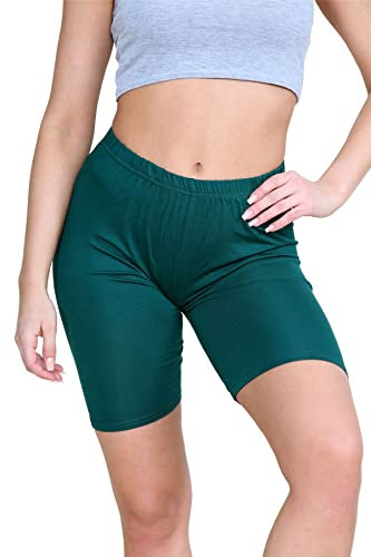janisramone® Womens Cycling Shorts, Plain Elasticated Waist Over Knee Skinny Fit Ladies Gym Shorts, Soft Stretchy Yoga Sports Running Women Activewear Bottle Green