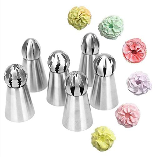 Lot de 6 douilles russes en acier inoxydable pour décoration de gâteaux, muffins et glaces