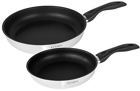 KLAMER Pfannenset Induktion (24 + 28 cm), hochwertige Profi Edelstahlpfanne antihaftbeschichtet mit hohem Rand, backofenfest & spülmaschinengeeignet