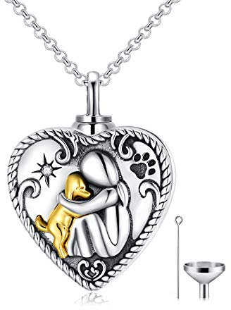 AOBOCO Sterling Silber Hund Urne Kette für Asche, Dog Memorial Andenken Einäscherung Halskette Schmuck Geschenke für Frauen Hundeliebhaber (Silberoxid)