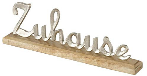 CasaJame Deko Schriftzug ZUHAUSE Metall, Dekobuchstaben Silber, Moderne Dekoration, Aufsteller 3D Schrift H13cm T6cm B41cm