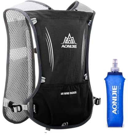 5L Sac à Dos d'hydratation vélo en Plein air Course à Pied Cyclisme randonnée Escalade Ski Chasse Sac(Noir - avec 1 Bouteilles d'eau Souple (500ML))