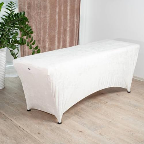 Bezug für Kosmetikliege Plush (Velours), für Wimpern Bett, Liegenbezug für Massageliege, 180 x 60 cm, Spannbetttuch für alle gängigen, Massageliegen, Couches - Creme
