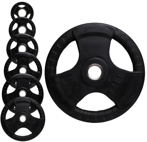 Olympic Weight Plate Tri Grip Disc Rubber Coated Cast Iron Weights Plate Set Solid Lifting Plates 3 Handles Portable Vinyl for Deadlift Barbell Dumbbell Bars Strength Training Home Gym Fitness Workout