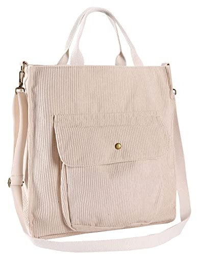 Cord Tasche Damen,Cord Umhängetasche Schultertasche Damen Shopper Lässige Tote Stofftasche für täglichen Gebrauch in Uni,Büro,Schule,Reisen & Einkaufen