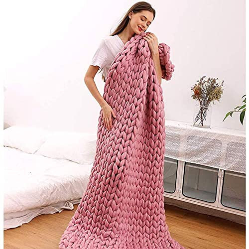SHAIRMB Decke Gestrickte Werfen Handgefertigt Grobe Strickdecke Wolle Garn Sofa Decke DIY Zuhause Geschenk,Rosa,200 * 200cm