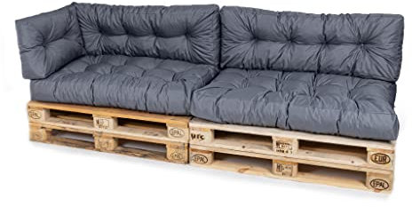 TexDeko® Garden Palettenkissen 120x80x18cm wasserabweisend UV - beständig In- & Outdoor Premium Sitzkissen gesteppt Palettenauflage für Europaletten (5-TLG Set, Grau)