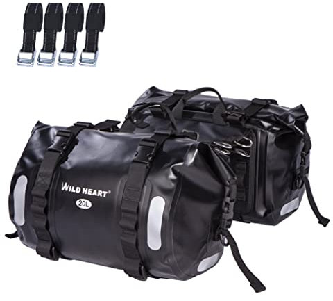 WILD HEART wasserdichte Tasche Motorrad Satteltasche 40L(20L*2 Tankrucksack Motor Seitentasche (Schwarz)