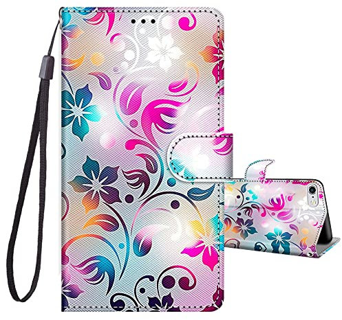 JRIANY for iPhone 6 / 6s Case, PU Leather Wallet Case with Cute Pattern [Card Holder] [Kickstand], iPhone 6s Flip Case, Shockproof Cover Compatible with Apple iPhone 6s / 6, Flower B